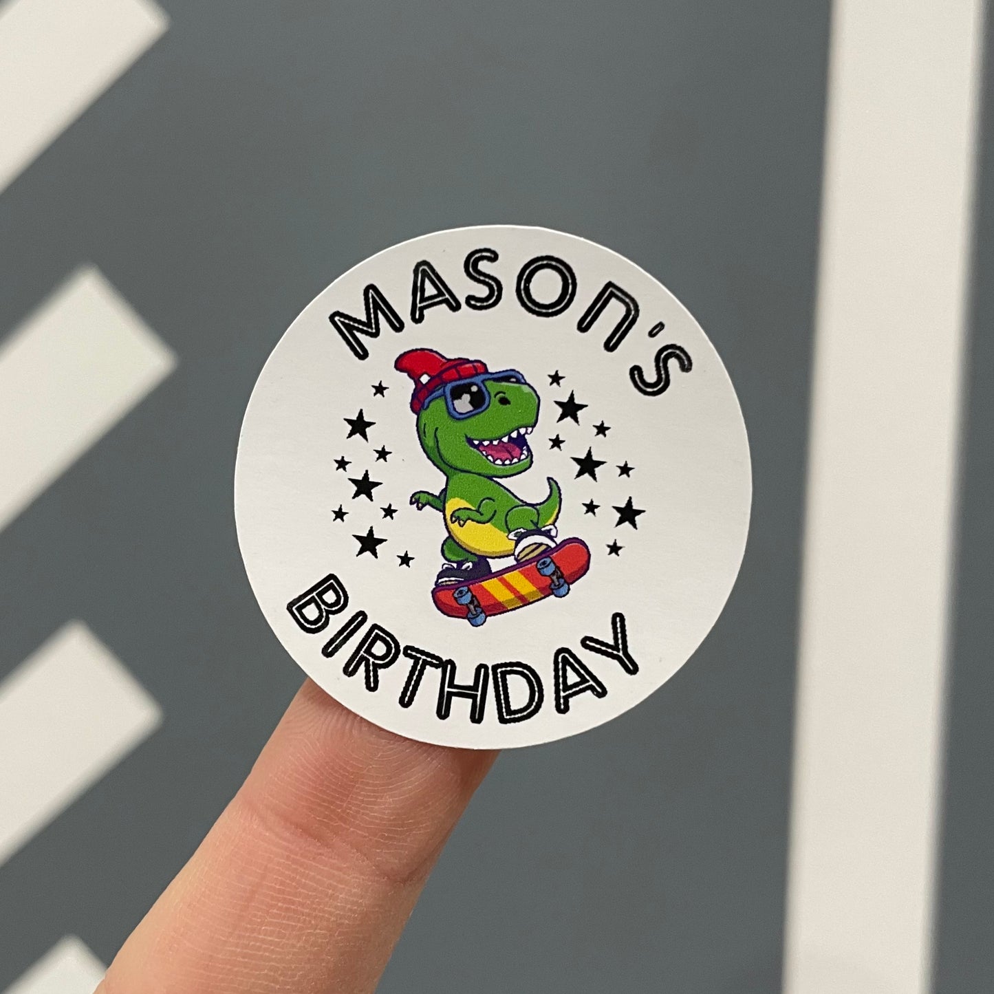 Skate Boarding Dinosaur - Party Stickers - Birthday