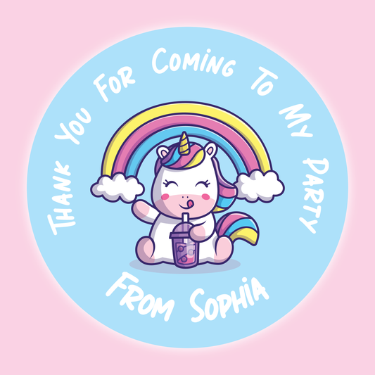 Unicorn - Party Stickers - Thank You
