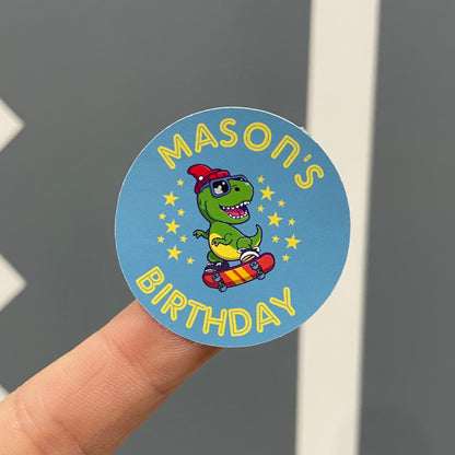 Skate Boarding Dinosaur - Party Stickers - Birthday