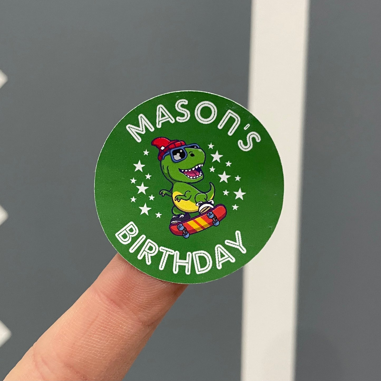Skate Boarding Dinosaur - Party Stickers - Birthday
